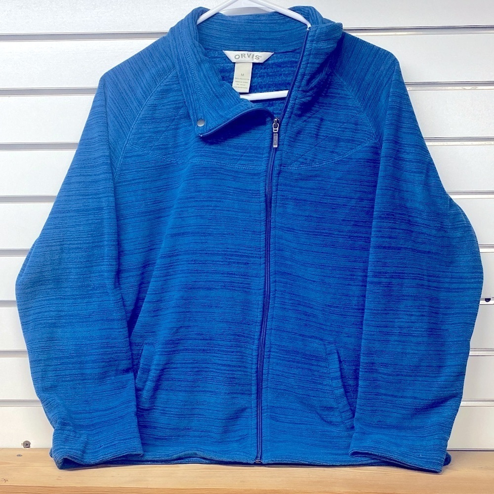 ORVIS WOMENS SIZE MEDIUM PASSPORT ASYMMETRICAL BLUE ZIP FLEECE JACKET‎